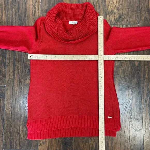 Calvin Klein Sweater Large Red Cowl Neck Pullover Women's Long Sleeve - Picture 7 of 12